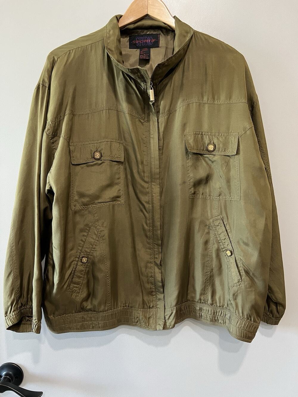 Women's Sportif Studio Silk 90's Vintage Bomber Jacket Khaki Olive green size-XL